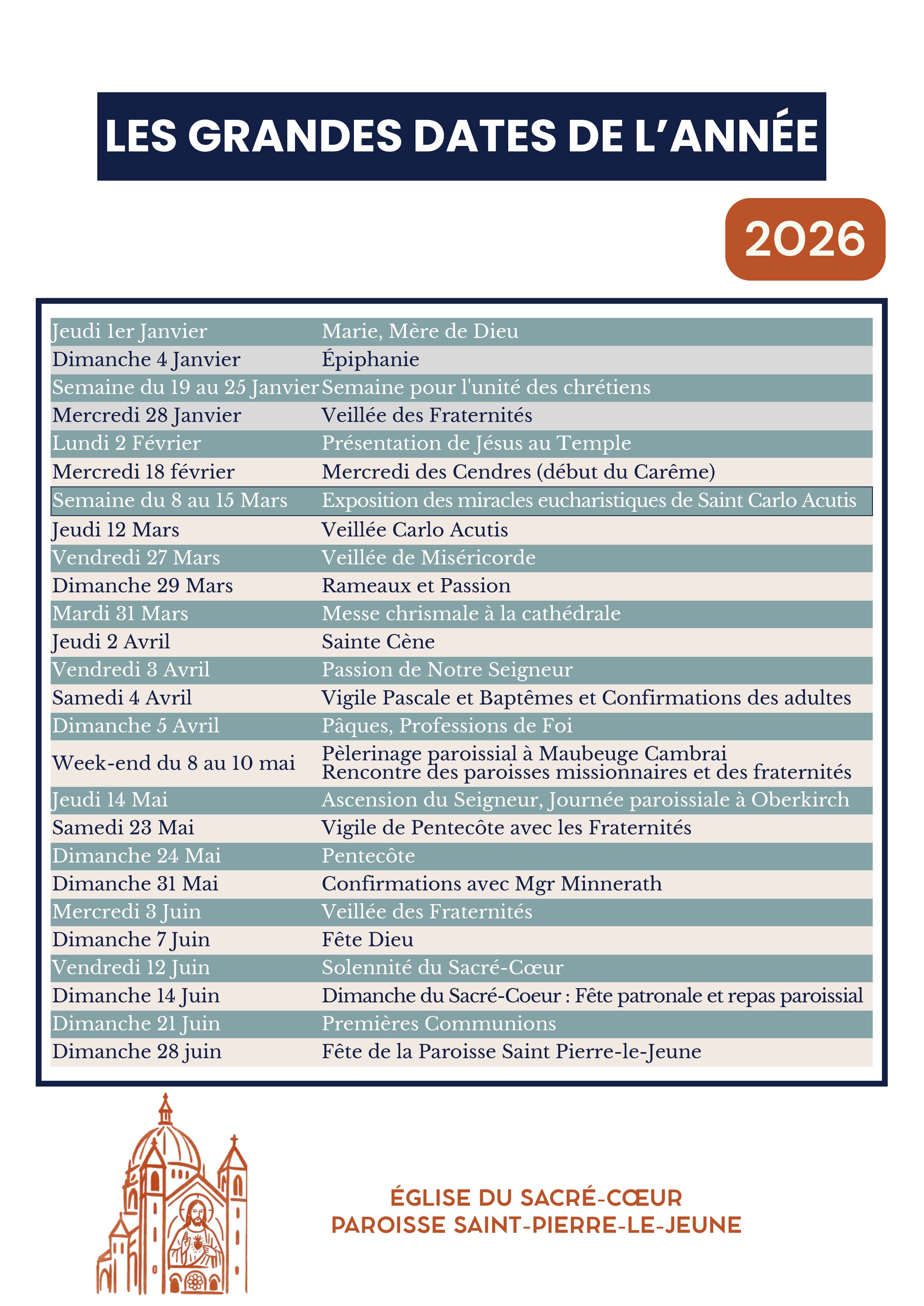 Dates importantes janvier-juin 2026